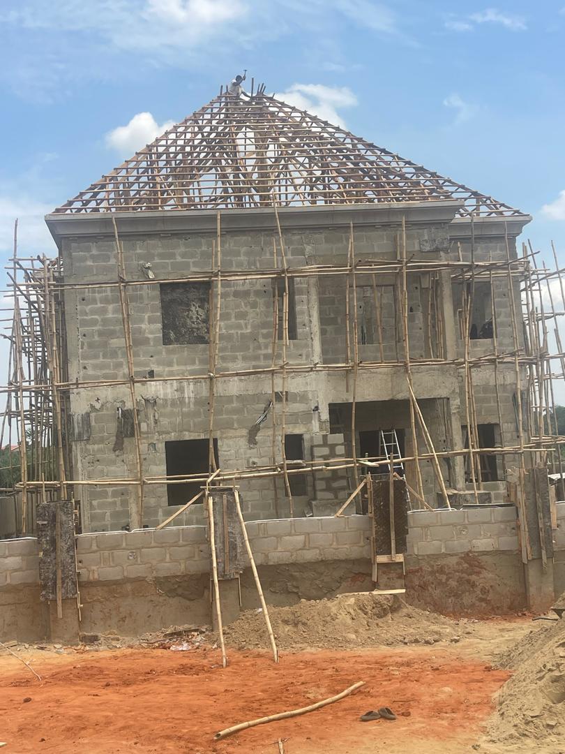 Wooden carcass roofing frame Redemption Camp, Ibadan